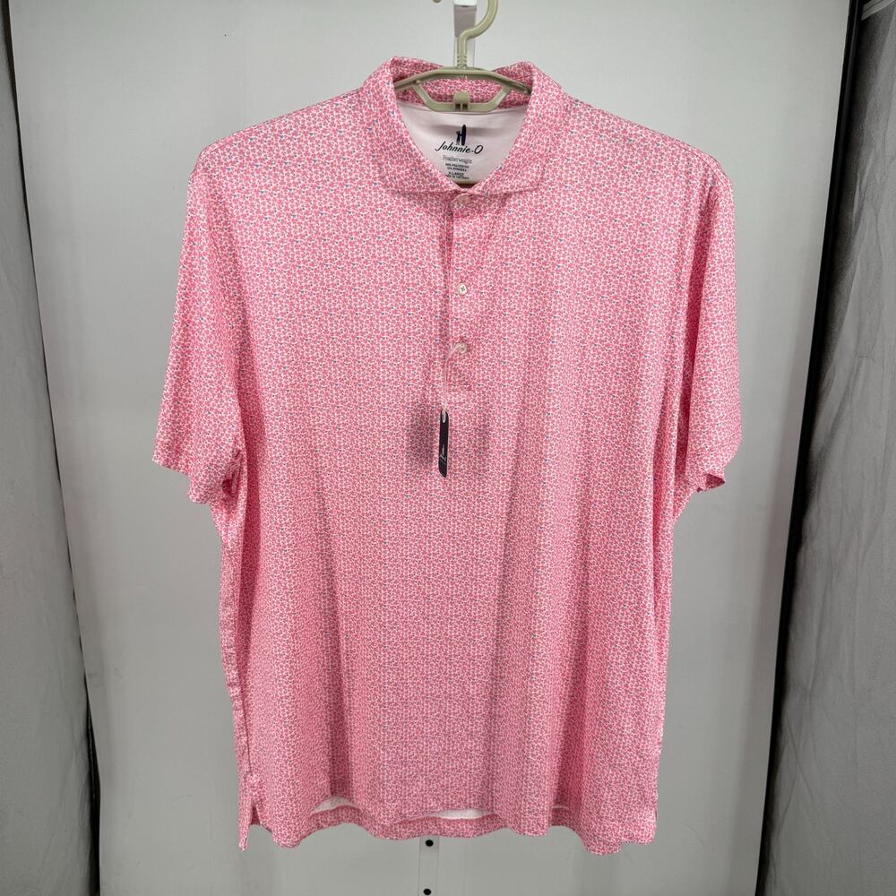 Johnnie-O Four Leaf Clover Polo Shirt Mens XL Azalea Pink Golf Performance NWT
